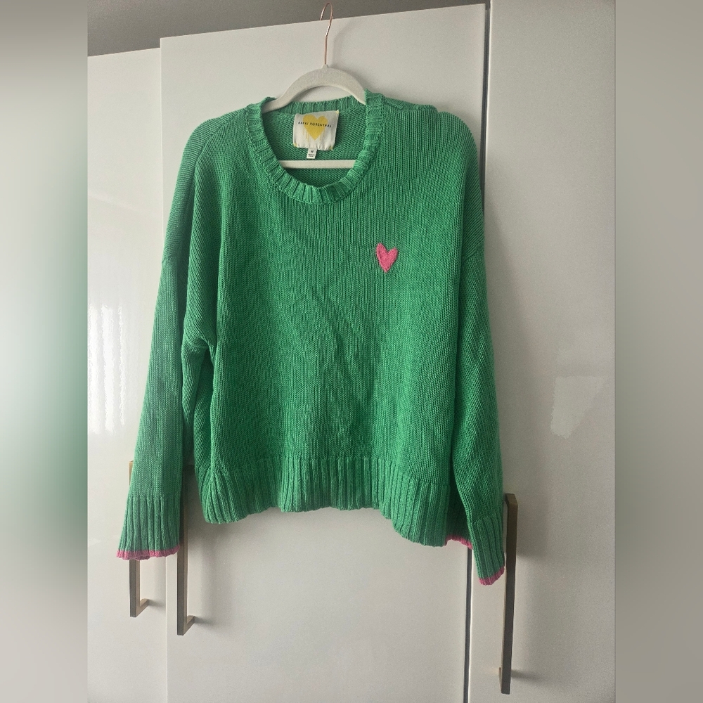 Kerri Rosenthal Silk and Linen Blend Heart Knit Sweater
